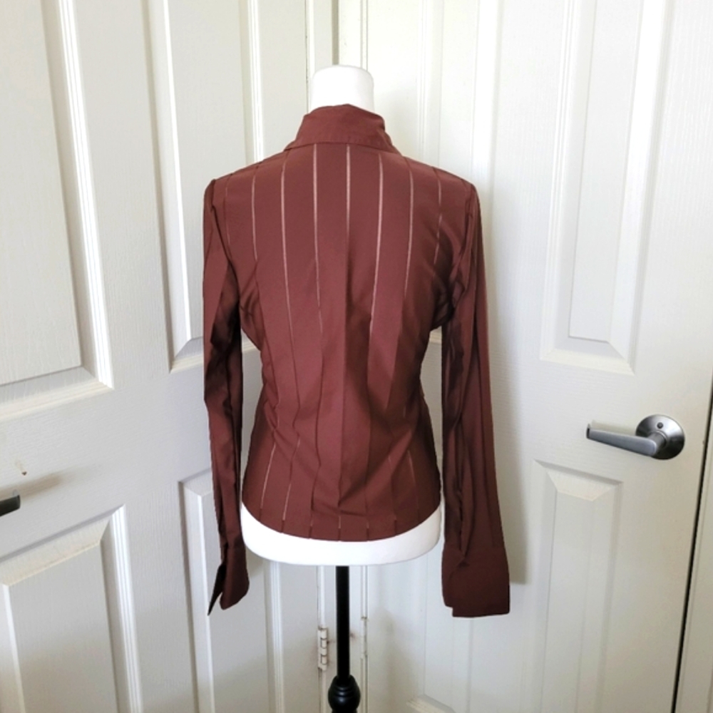 Stera | EUC Pretty Brown Asian Inspo Embroidered Zip Up Top (SIZE M) - Picture 5 of 14